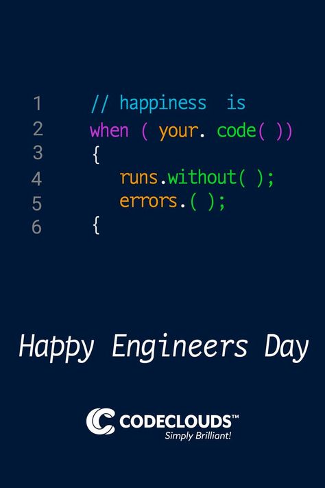 Happy Engineers day to all engineers, Civil or Mechanical, Medical or Chemical, Software or Electrical! You come in many forms, and you all help make this world a better place. #EngineeringLife #TechLovers #WorldOfEngineering #EngineerDay #CodeClouds Happy Programmers Day, Happy Engineers Day Computer Engineer, Happy Engineers Day Computer, Happy Engineers Day Creative, Engeenering Aesthetic, Happy Engineer's Day Quotes, Programming Room, Quotes About Engineering, Engineers Day Quotes