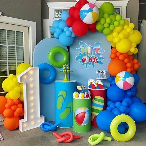 Amazon.com: Summer Pool Beach Party Decorations 146pcs Beach Ball Tropical Balloon Garland Arch Kit for Kids Luau Hawaii Baby Shower Events Birthday Party Supplies : Toys & Games Baby Pool Party 1st Birthdays, 1st Birthday Boy Pool Party Ideas, Beach Ball Arch, Pool Party Birthday Ideas, Tropical Balloon Garland, Ball Theme Birthday, Circus Birthday Party Decorations, Kids Luau, Kids Pool Party