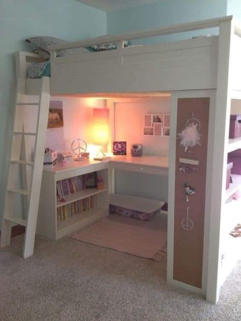 Girls Loft Bed, A Loft Bed, Girl Bedroom Designs, Small Room Design, Bedroom Decorating, Bedroom Loft, Awesome Bedrooms