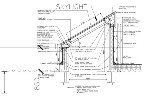 Skylight Detail, Skylight Architecture, Section Drawing Architecture, Construction Details Architecture, Landscape Architecture Diagram, Roof Skylight, Skylight Design, Sky Light, Architecture Design Sketch