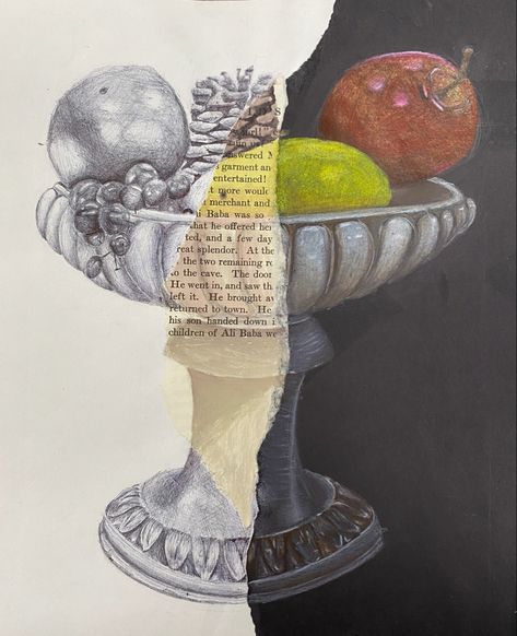 Sculpture Gcse Art, Collage Still Life, Memory Illustration, High School Drawing, Fruit Collage, Primary School Art, Gcse Art Sketchbook, Perspective Drawing Lessons, Classroom Art Projects