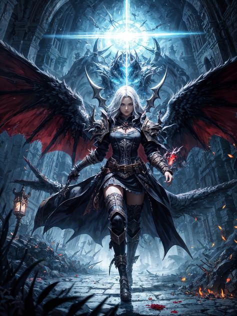 ArtStation - The Fallen Angel Warrior Fallen Angel Warrior, Fantasy Demon, Demon Lord, The Fallen Angel, Dark Fantasy Artwork, Female Vampire, Angel Warrior, Gothic Fantasy Art, Anime Monsters