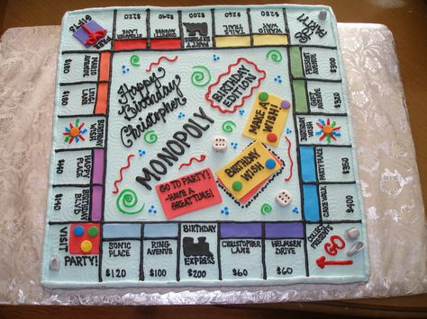 Monopoly birthday Monopoly Party Decorations, Game Night Decorations, Monopoly Party, Game Night Parties, Cake Printing, 29th Birthday, 14th Birthday, 20th Birthday, Childrens Birthday Cakes