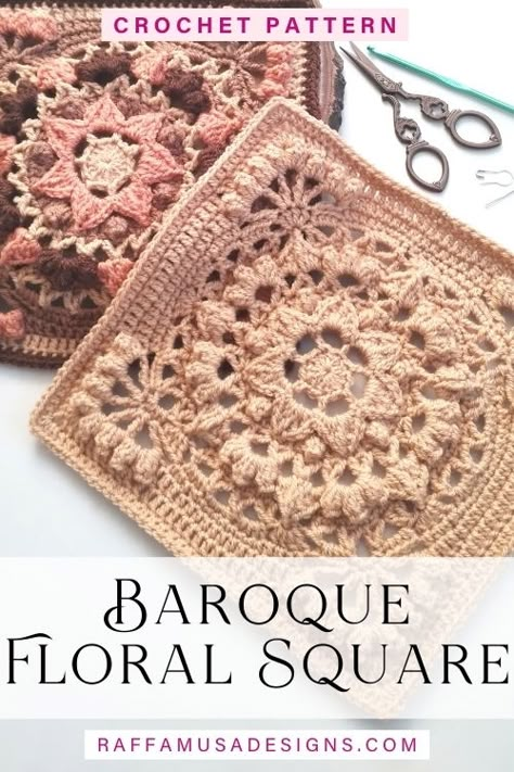 Baroque Triumph Floral Square – Free Crochet Pattern Delicate Granny Square, Crochet Granny Square Sampler Blanket, Small Crochet Granny Squares Free Pattern, Crochet Granny Square Motif Patterns, Best Granny Squares, Mandala Granny Square Crochet Pattern, Crochet Afghan Blocks Free Pattern, Floral Granny Square Pattern, 12x12 Crochet Square Patterns