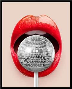 Poster Master Disco Lollipop Poster - Silver Disco Ball Print - Disco Art - Red Lips Art - Pop Art - Gift for Men & Women - Trendy Decor for Bedroom, Bar, Nightclub or Dorm - 11x14 UNFRAMED Wall Art Disco Lollipop, Cartoon Disco Ball, Disco Art, Disco Ball Print, Silver Disco Ball, Lips Art, Red Wall Art, Red Wall, Bedroom Bar