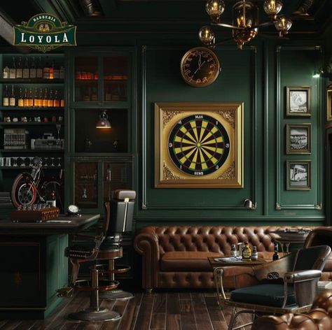 Dark Green Basement Bar, Art Deco Man Cave, Gentleman’s Club, Gentlemen's Club, Dark Green Bar Room, Green Man Cave, Old English Pub Interior, Dark Green Bar, Dark Green Man Cave