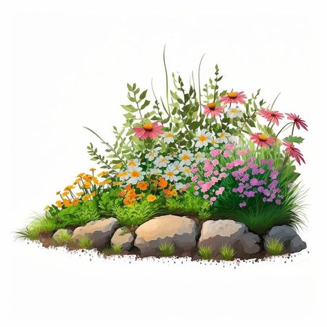 Photo 3- colorful flowerbed digital art ... | Premium Photo #Freepik #photo #grass-flower #grass #artwork #green-grass Digital Drawing Flowers, Flower Grass Drawing, Flower Bushes Drawing, Digital Flower Painting, Grass And Flowers Drawing, Flowerbed Drawing, Flower Bed Drawing, Flower Bed Painting, Grass Digital Art