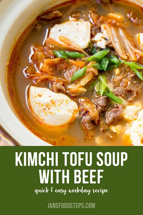 Korean Soup Recipes Simple, Aapi Recipes, Tofu Soups, Kimchee Soup, Kimchi Tofu Soup, Korean Tofu Soup, Korean Beef Soup, Soondubu Jjigae, Soup With Beef