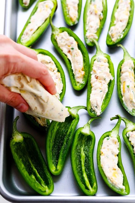 Baked Jalapeño Poppers Jalapeno Poppers Oven, Baked Jalapeño Poppers, Jalapeno Poppers With Sausage, Jalapeño Poppers Recipe, Baked Jalapeno Poppers, Best Jalapeno Poppers, Bacon Jalapeno Poppers, Cookie And Kate, Bacon Wrapped Jalapeno Poppers