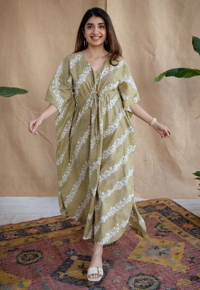 Buy Cotton Kaftan Dress Online At Best Prices | The Indian Ethnic Co – THE INDIAN ETHNIC CO. Silk Kurtas, Kaftans Dresses, Cotton Kaftan Dress, Kalamkari Fabric, Kaftan Dresses, Cotton Kaftan, Holiday Wear, Kaftan Dress, Shirt Sale