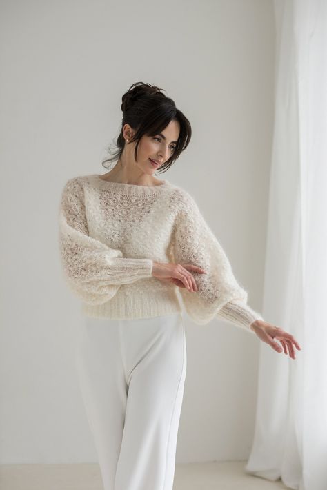 Sweater Wedding Outfit, White Mohair Sweater, Wedding Sweater, Bridal Sweater, Pull Mohair, Mohair Jumpers, Alpaca Wool Sweater, Wedding Shrug, Shrugs And Boleros