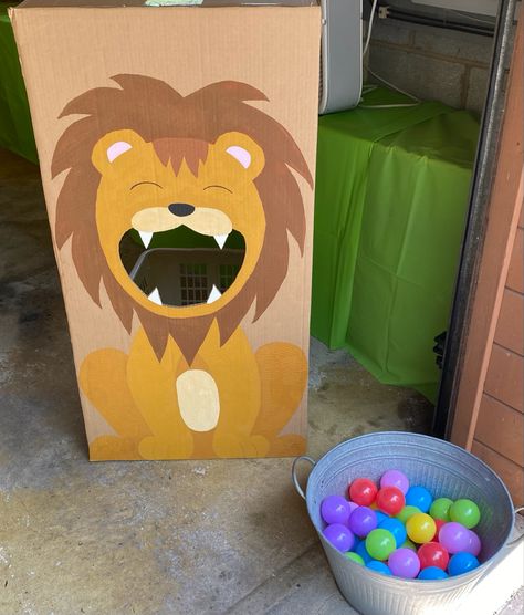 Diy Jungle Theme Birthday Party, Feed The Lion Game, Zoo Safari Birthday Party, Diy Safari Birthday Cake, Lion Bean Bag Toss, Safari Pinata Jungle Theme, Zoo Themed 2nd Birthday Party, Jungle Safari Games, Pin The Tail On The Monkey