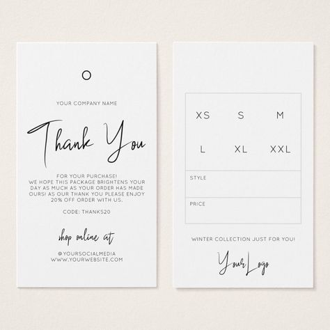 Business Clothing Thank You Logo Label Hang T Price Tags For Clothing, Boutique Truck, Price Tag Design, Free Business Logo, Clothing Labels Design, Hang Tags Clothing, Business Clothing, Hang Tag Design, Business Branding Inspiration