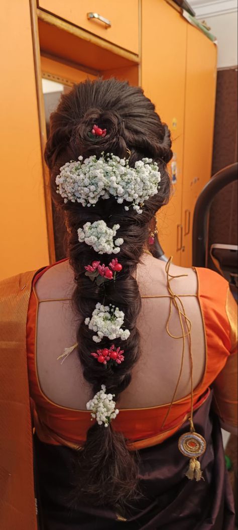 Braid/ hairstyle / South Indian wedding Fishtail Braid Indian Wedding, Fish Braid Hairstyles Wedding Indian, Fishtail Braid Hairstyles Indian Wedding, Braid Hairstyles Indian, Fish Tail Hairstyles, Fish Braid Hairstyles, Hairstyles Wedding Indian, Braid Hairstyles Wedding, Engagement Hairstyles Indian