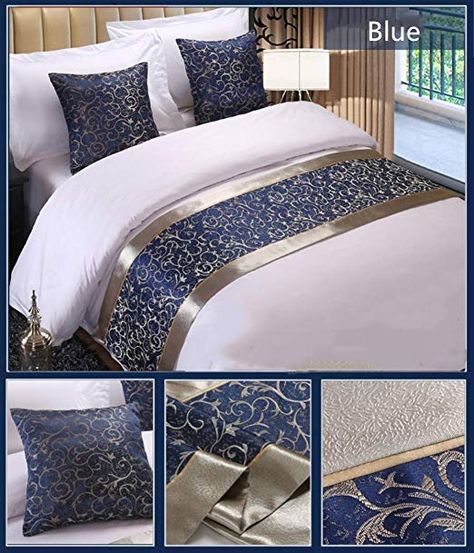 Bed Scarf Ideas, Bedding Scarf, Bed Spread Ideas, Bed Runners Ideas, Hotel Card, Blue Bed, Floral Bedspread, Single Queen, Bed Runners