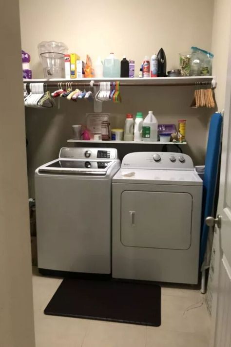 How to make over laundry room for cheap. Quick and easy laundry room upgrade. Doing laundry can be fun with this DIY room makeover on a budget. #laundryroom #makeover #diy Cheap Diy Laundry Room Makeover, Cheap Small Laundry Room Makeover Diy, Cheap Easy Laundry Room Makeover, Upgrade Laundry Room, Renter Friendly Laundry Room Makeover, Simple Laundry Room Ideas Small Spaces, Cheap Laundry Room Makeover Diy, Laundry Room Makeover On A Budget, Cheap Laundry Room Makeover