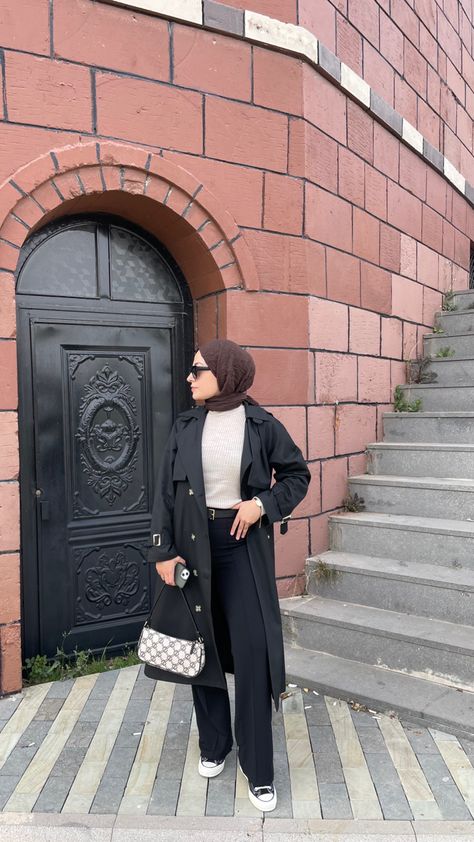 #ootd #fashion #hijab #fall #autumn #black #trench #outfits #converse #parisian #style Black Trench Coat Outfit Hijab, Trench Outfit, Trench Coat Outfit, Fashion Hijab, Outfit Hijab, Trench Coat Black, Coat Outfits, Ootd Fashion, Parisian Style