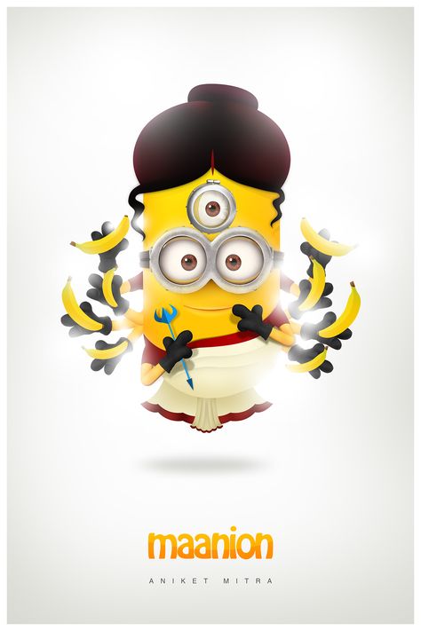 Maanion - Goddess Durga + Minion Minions Clips, Minion Painting, Minions The Rise Of Gru, Rise Of Gru, Avengers Cartoon, The Minions, Indian Illustration, Funny Paintings, Wall Drawing