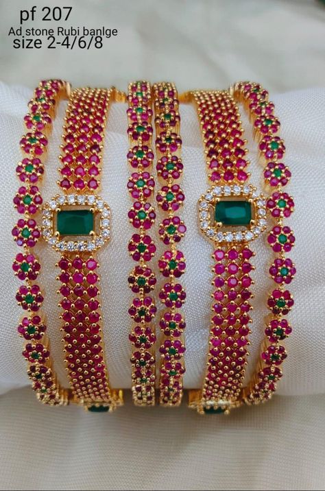 Traditional Bangles with Kemp stones Stone Bangle Designs, Ruby Bangles Gold, Red Stone Bangles, Kemp Bangles, Jewel Accessories, Payal Designs Silver, South Jewellery, Indian Brides Jewelry, Ruby Necklace Designs