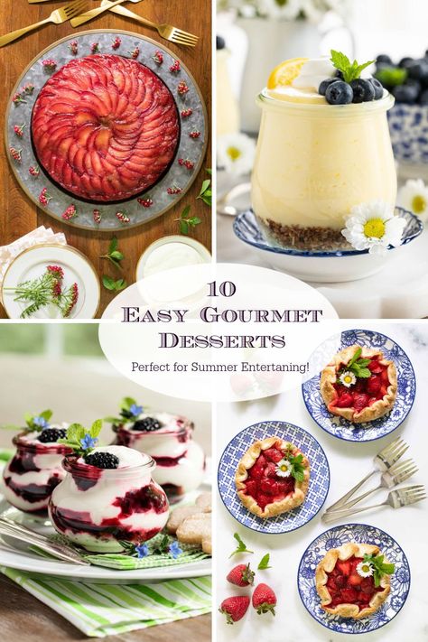 Fancy enough for a dinner party but simple enough for everyday entertaining, these gourmet desserts are surprisingly easy! #gourmetdesserts #easydesserts #easyentertaining via @cafesucrefarine Easy Dinner Party Desserts, Easy Impressive Dessert, Fancy Desserts Recipes, Spring Recipes Dessert, Fine Dining Desserts, Dinner Party Desserts, Impressive Desserts, Gourmet Dinner, Individual Desserts