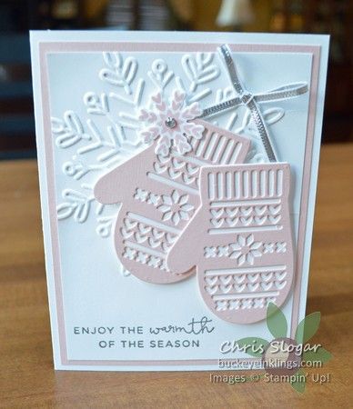 Stash Ideas, Mittens Card, Pink Mittens, Winter Karten, January Decorations, Stampin Up Weihnachten, Stamped Christmas Cards, Snowflake Cards, Winter Mittens