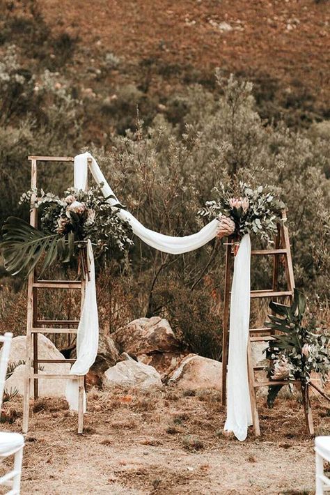 Ideas Of Budget Rustic Wedding Decorations ❤ See more: http://www.weddingforward.com/budget-rustic-wedding-decorations/ #weddingforward #bride #bridal #wedding Wedding Bench Decoration, Homemade Wedding Arch Rustic, Ladder Wedding Arch, Wedding Arch With Ladders, Wedding Decorations Arch, Wood Ladder Wedding Decor, Wedding Arch Wood Rustic, Old Ladder Wedding Decor, Rustic Wedding On A Budget