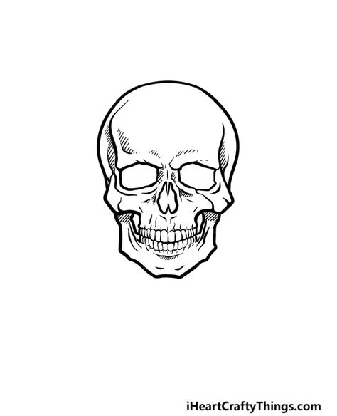 Skull Scary Drawing, Skull Line Drawing Simple, Skull Head Tattoo Design, Skull Line Art Tattoo, Simple Skull Outline, Small Skull Drawing, Skull Simple Drawing, Gangsta Drawings Easy, Skull Sketch Simple