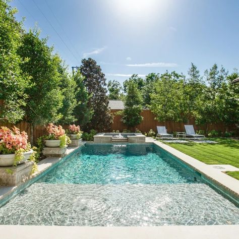 Large Outdoor Pool with Water Feature - Mediterranean - Pool - Dallas - by Hawkins-Welwood Homes | Houzz Modern Mediterranean Backyard Pool, Tuscan Style Pool, Mediterranean Backyard Ideas Pools, Mediterranean Pool Landscape, Mediterranean Backyard Pool, Mediterranean Backyard Ideas, Modern Mediterranean Backyard, Mediterranean Pool Design, Pool With Water Feature