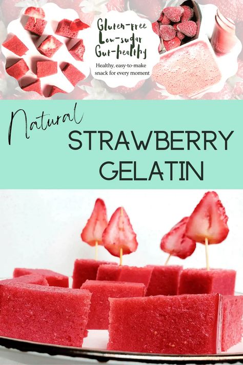 Natural Strawberry Gelatin - Out by the door Strawberry Gelatin Recipe, How To Make Gelatin, Strawberry Gelatin, Gelatin Powder, Grass Fed Gelatin, Easy To Make Snacks, Gelatin Recipes, Gelatin Dessert, Healthy Strawberry