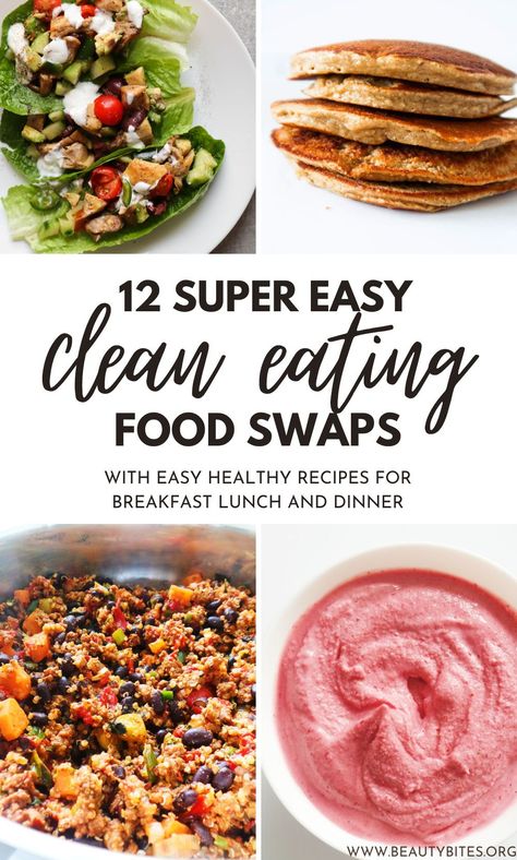 Start a healthier lifestyle with these easy clean eating food swaps including healthy recipes for breakfast, lunch, dinner and snack ideas. These simple diet changes will help you stay on track, so you can lose weight and feel great. Healthy Swaps Food, Beauty Bites, Healthy Food Swaps, Food Swaps, Healthy Swaps, Clean Eating For Beginners, Budget Recipes, Easy Healthy Lunches, Easy Clean Eating