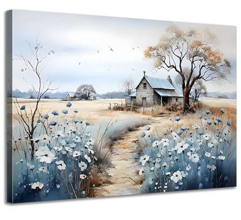 Poster For Bathroom, Beautiful Field, Farmhouse Canvas, Field Painting, Scenery Pictures, Nature Scenery, Landscape Canvas Art, French Countryside, Home Decor Paintings