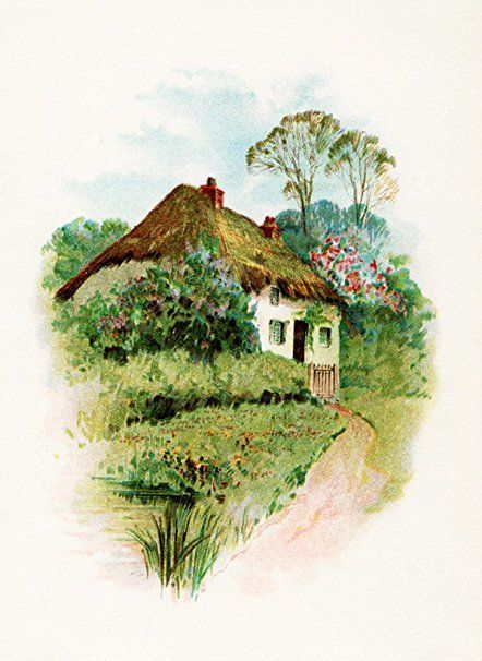 Waterslide Decals (4pcs 2.5"x3.5"each) Quaint Cottage FLONZ 0715 Vintage Flowers Quaint Cottage, Old Design, Romantic Cottage, Cottage Art, Thatched Roof, Vintage Cottage, Vintage Diy, Vintage Printables, Vintage Cards