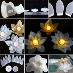 Votives Diy, Plastik Recycling, Luminary Diy, Milk Jug Crafts, Candle Luminaries, Lotus Candle, Plastic Bottle Flowers, Plastic Bottle Art, Diy Flores