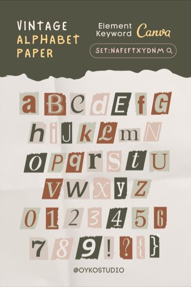 Font Canva Lettering, Scrapbooking Retreats, Creative Powerpoint Presentations, Scrapbook Letters, Vintage Alphabet, Keyword Elements Canva, Scrapbook Storage, Scrapbook Organization, Canva Element Keyword