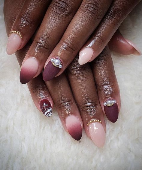 Bridal Nail Extensions Brides, Indian Bridal Nails Designs Brides, Pink And Burgundy Nails, Nail Art For Engagement Brides, Indian Wedding Nail Art Designs, Burgundy And Pink Nails, Wedding Nails Indian, Burgundy Wedding Nails, Wedding Nails Burgundy