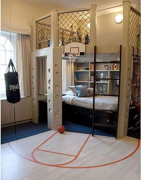 Basketball Room Cool Boys Room, Cool Bedrooms For Boys, Basketball Room, Boys Room Design, Cool Kids Bedrooms, Dorm Room Storage, Boy Bedroom Design, Teenage Bedroom, Big Boy Room