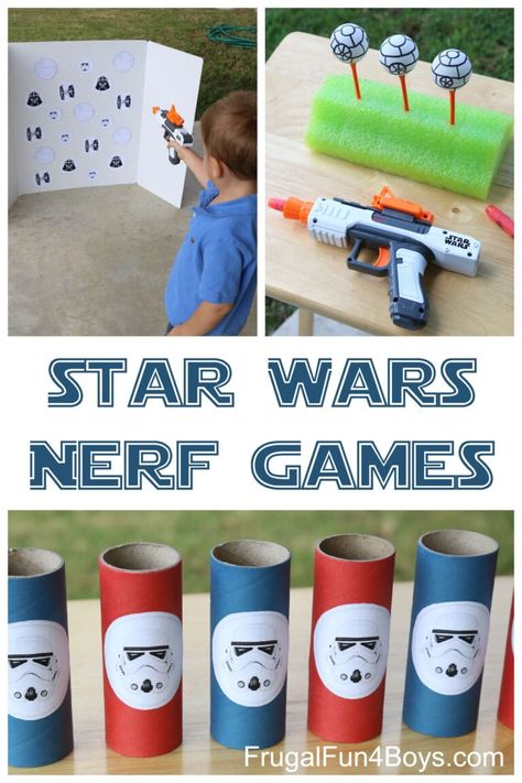 Disney Party Games, Lego Star Wars Birthday, Decoracion Star Wars, Lego Star Wars Party, Nerf Games, Star Wars Theme Party, Star Wars Crafts, Nerf Party, Star Wars Birthday Party