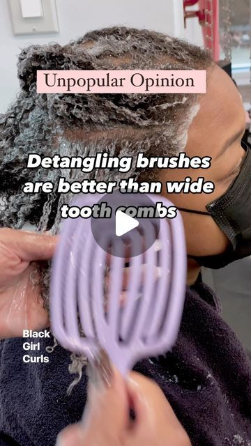 Detangling brushes are 1000% better than wide tooth combs. Here’s why: •they effectively and efficiently detangle the hair •they help to remove all the shed hairs •they help cut down on detangling times (I personally went from 40-50 min sessions down to 15-20 mins) Wide tooth combs have a a place however that place isn’t when we detangle our hair during the conditioning step on “wash day”. Visit blackcurlmagic.com to sign up to our email list to recieve our FREEBIE Detangling Comb For Natural Hair, Hair Buildup Remover, Detangling Natural Hair, Hair Buildup, Wash Day Routine, Homemade Garden Decorations, Hair Challenge, Matted Hair, Detangling Hair Brush