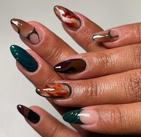 Colorful Chrome Nails, Mix Match Nails, Spring Nail Designs, Grunge Nails, Casual Nails, Finger Tips, Nails Only, Nail Ring, Spring Nail