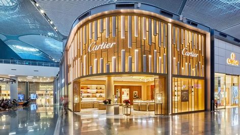 Why Istanbul Airport Makes Sense For Cartier’s Biggest Travel Retail Boutique Opening Cartier Boutique, Cartier Store, Airport Shopping, Retail Facade, Istanbul Airport, Shop Facade, Travel Retail, Modern Store, Trade Show Booth Design