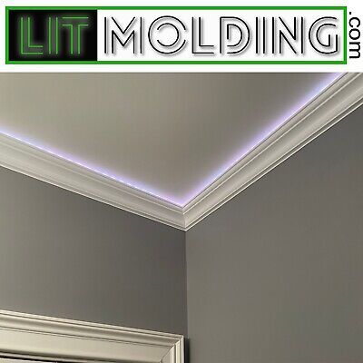 Ceiling Corner Molding, Led Light Panels Wall, Crown Moulding Lighting, Modern Crown Molding With Led Lights, Office Crown Molding, Backlit Crown Molding, Crown Molding Led Lighting, Led Crown Molding, Trim With Led Lights