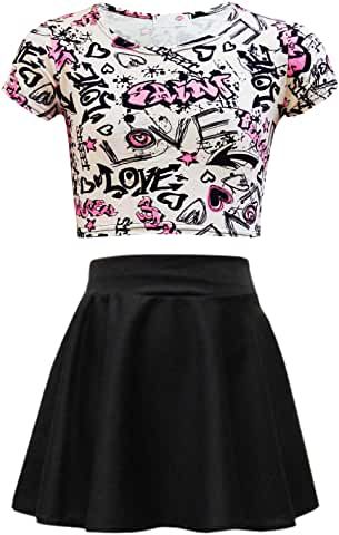 Love Graffiti, Black Skater Skirts, Peplum Tops, Girls Crop Tops, Crop Top Dress, Crop Top Skirt, Girls Summer Outfits, Girls Love