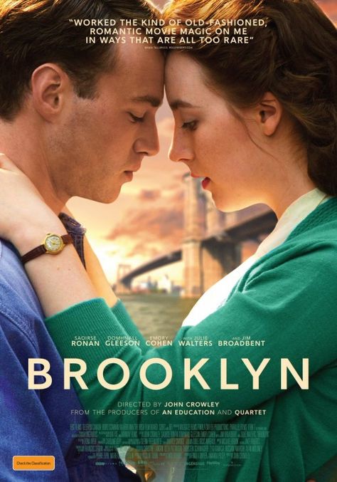 Brooklyn (2015) Stars: Saoirse Ronan, Emory Cohen, Domhnall Gleeson, Emma Lowe, 	Barbara Drennan Tam Film, Romantic Films, See Movie, Beautiful Film, Romantic Movies, Film Tv, Love Movie, Romance Movies, Film Posters