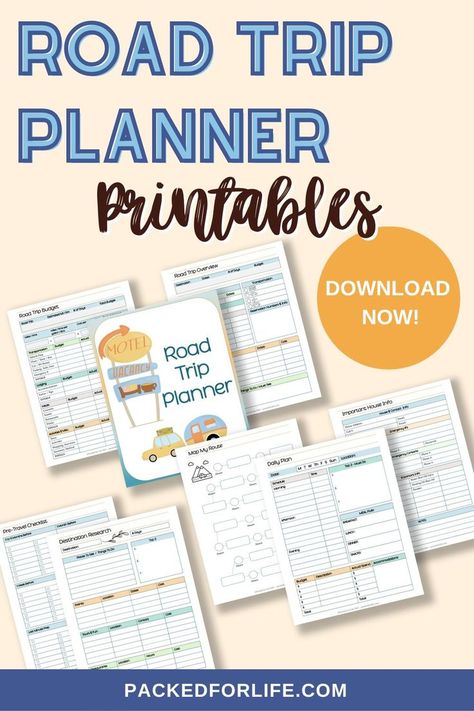 8 printable road trip planning worksheets fanned out. Road trip planner printables, download now. Organisation, Road Trip Planner Printable Free, Road Trip Itinerary Template, Road Trip Binder, Kid Road Trip Activities, Itinerary Template Free, Trip Planning Template, Rv Trip Planner, Trip Planning Checklist