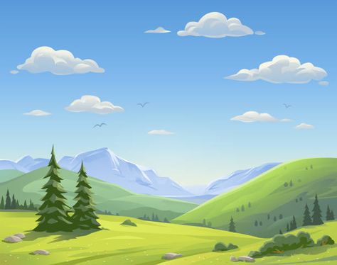 Cartoon Mountain, Sabbath School, 달력 디자인, Grass Background, Mountain Illustration, Landscape Background, Cartoon Background, Vector Art Illustration, Landscape Illustration