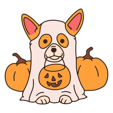 Halloween ghost corgi dog PNG Design Halloween Corgi Drawing, Corgi Ghost Drawing, Halloween Dog Drawing, Ghost Dog Drawing, Spooky Animals, Spooky Drawings, Corgi Halloween, Dog Ghost, Corgi Drawing