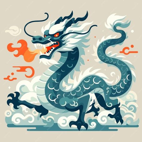 Premium Vector | A flat design illustration of chinese mystical creature like dragon Dragon Illustration Design, Dragon Graphic Design, Chinese Dragon Illustration, Fairy Vector, Mythology Illustration, Chinese Dragon Drawing, Draw A Dragon, Dragon Vector, Chinese Dragon Art