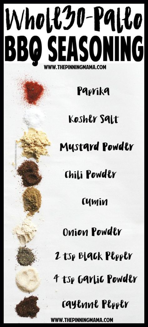 don't really care that it's whole30, but I need to know my BBQ spices. Bbq Seasoning Recipe, Dip For Veggies, Marinade For Chicken, Paleo Sauces, Homemade Barbecue, Dry Rubs, Whole 30 Diet, Seasoning Recipe, Dairy Free Gluten Free