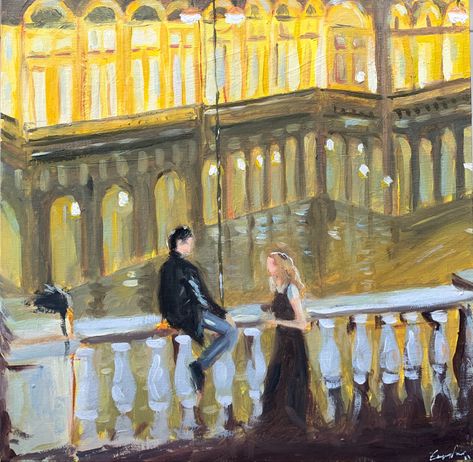 An oil painting painted by zeynep reis Before Trilogy, Before Sunrise, Arte Inspo, 영감을 주는 캐릭터, Pics Art, Vienna, Pretty Art, Oil Painting On Canvas, Aesthetic Art