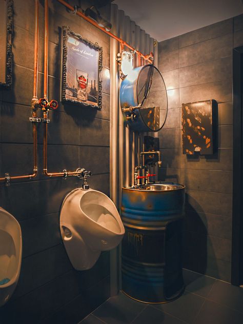 Bunker, The Bar You Hang Out After The Apocalypse | Bored Panda Industrial Coffee Shop, Bar Deco, Pub Interior, Pub Design, Industrial Coffee, Desain Editorial, Industrial Bar, Toilet Design, Bar Interior